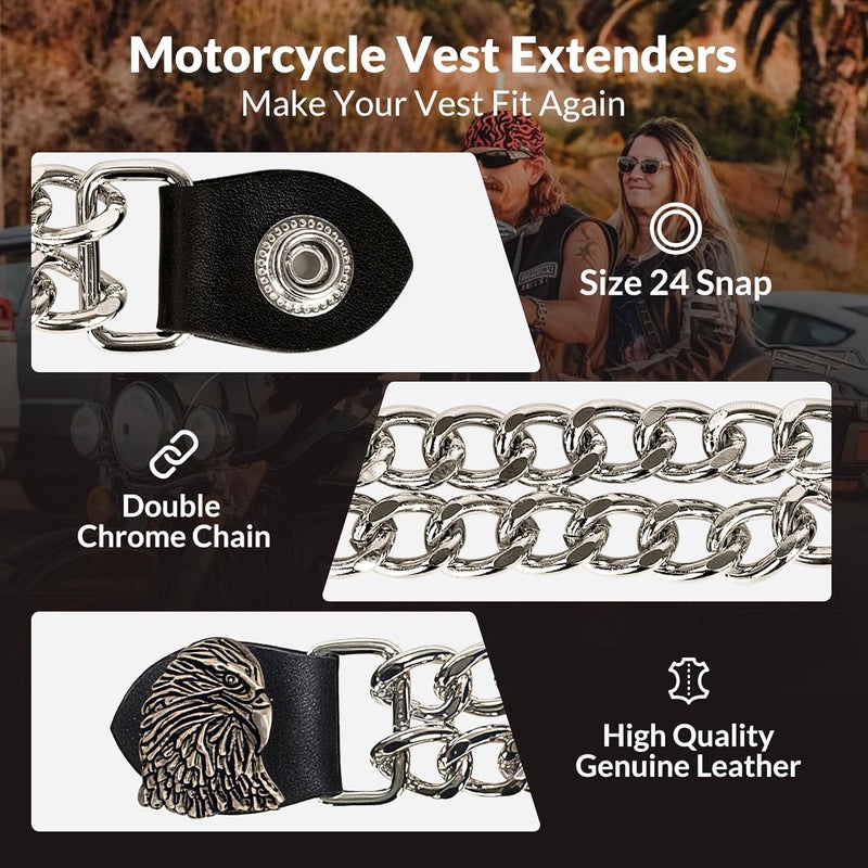 Mirthcos Motorcycle Vest Extenders for Men & Women - 4 PCS Leather Vest Extensions for Biker - Durable Double Chrome Chains - Image 2